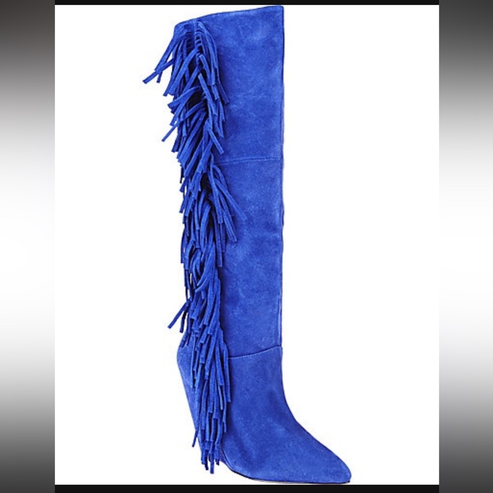 Betsey Johnson Vibrant Blue Over the Knee Fringe Boots